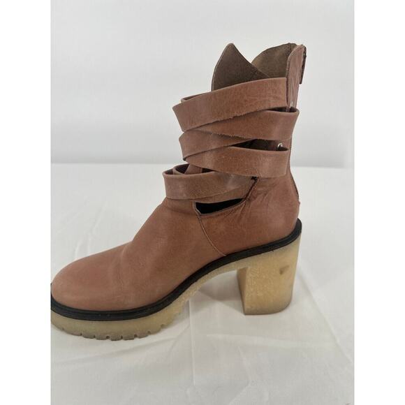Free People Jesse Cutout Ankle Boots Womens Size 8.5 39 English Tan Strappy Zip - Picture 4 of 9